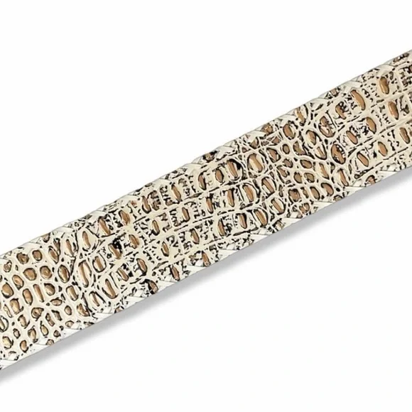 White and Brown Croc Embossed Belt, 3 inches wide - Picture 3 of 5
